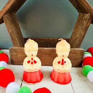 Vintage Gurley Choir Boy Candle Pair Christmas Candles Mid Century Xmas Decor